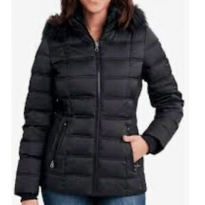 NAUTICA Puffer Jacket with Faux Fur Collar, NO Detachable Hood, Womens XL, Black